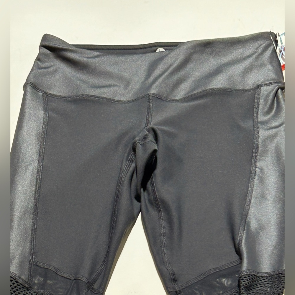 Sz XS 90-Degree by Reflex Black/Gray Workout/Gym/Yoga Mesh Leggings - NWT